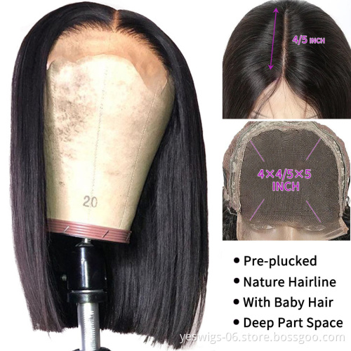Fashion Design 8 Inch Peruvian Human Hair Lace Front Closure Short Bob Wig Wholesale Straight Human Hair Bob Peruvian Wigs
